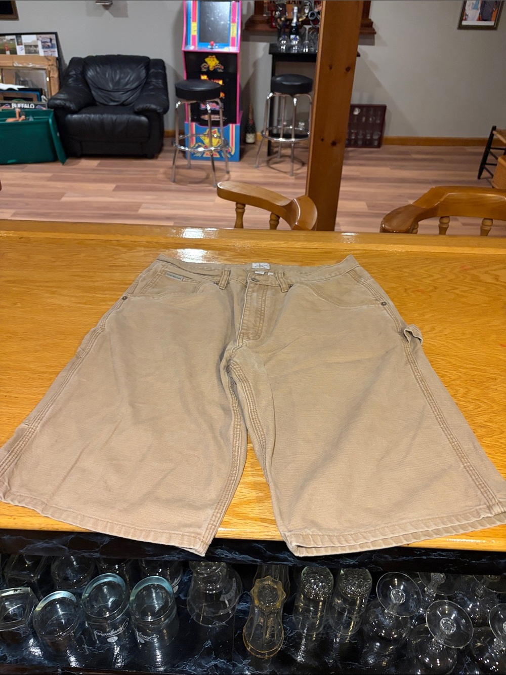 Calvin Klein Jeans Tan Cotton Shorts with Branded Button